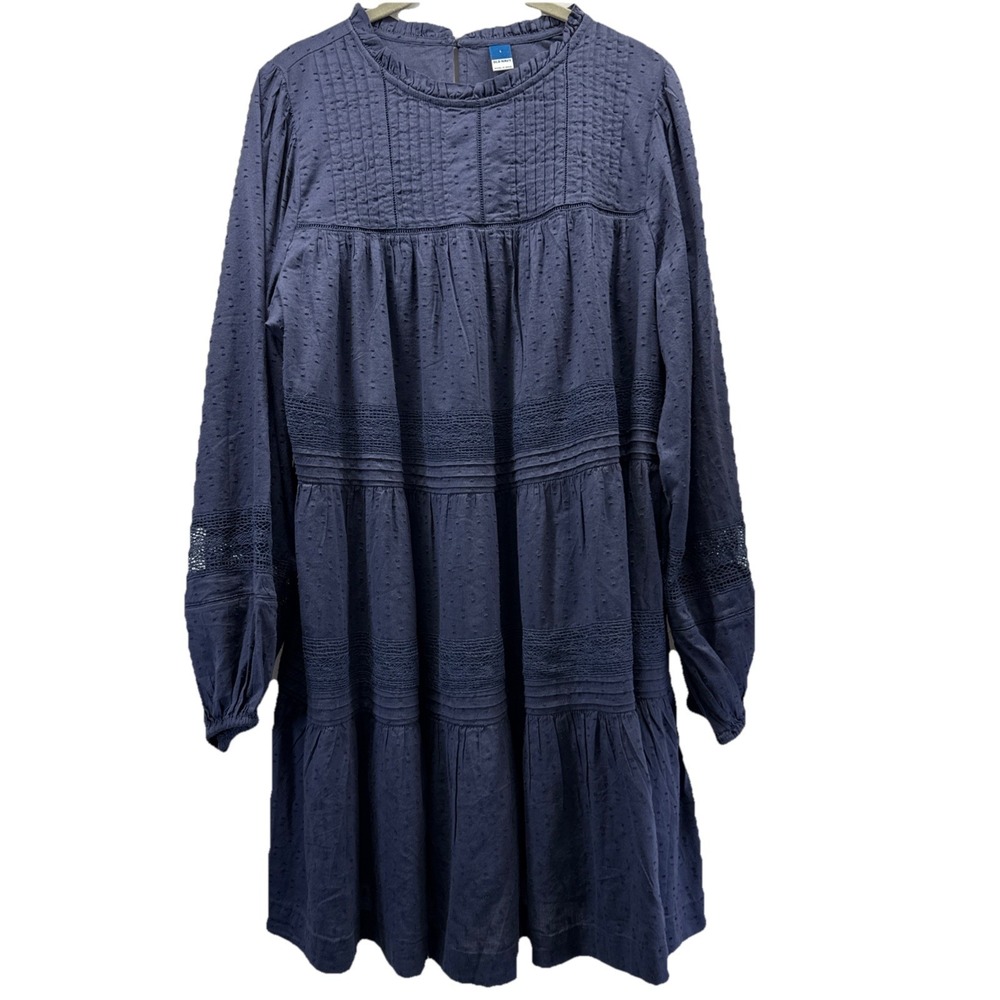 Old Navy Women's Dress Size Large Blue Bohemian Lace Puff Long Sleeves Pullover